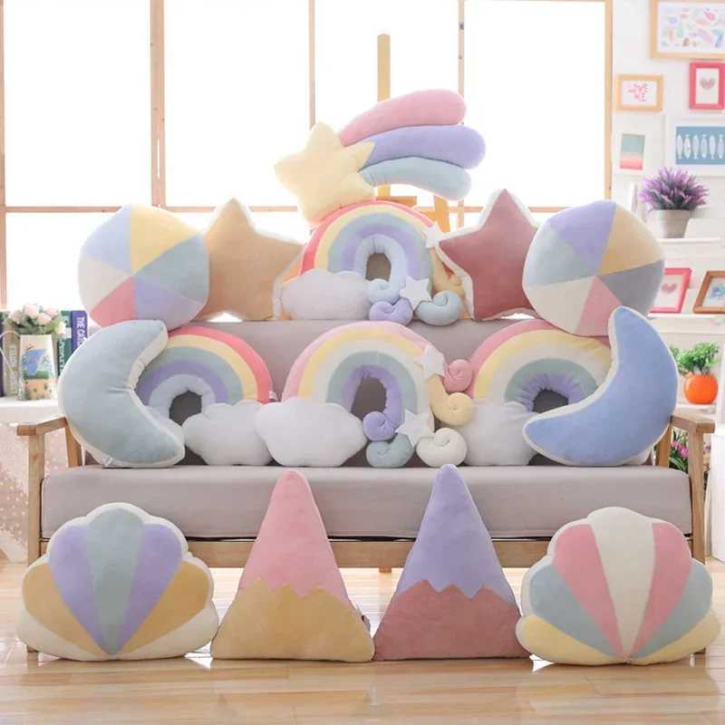 Cute Cushion Plush Toys Baby Sleeping Pillow Stuffed Moon Soft Shooting Star Rainbow Shell Cushion Room Decoration Gifts H260323