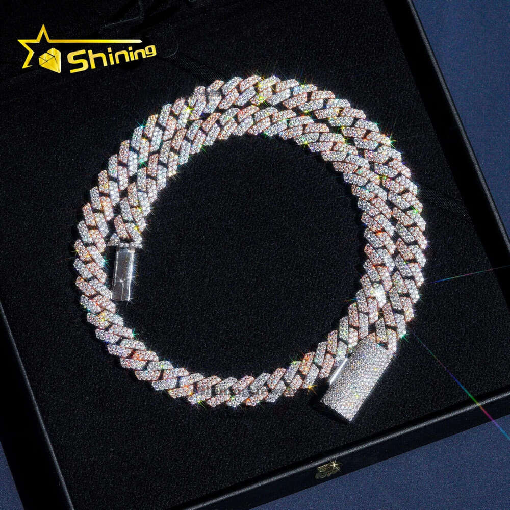Hip Hop Rapper Jewelry Rose Gold 2 Tone Vvs Iced Out Moissanite Cuban Link Chain 13mm Width