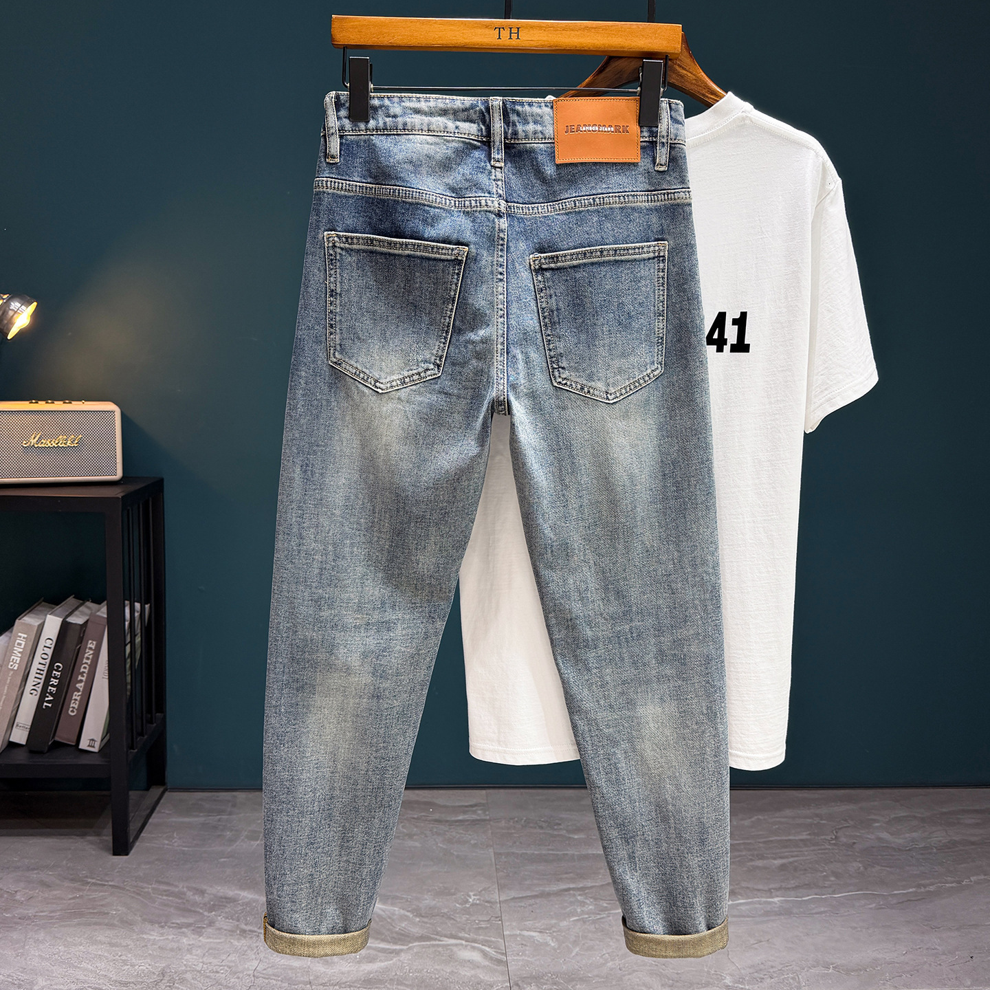 2026 Designer Luxury Jeans High-end Retro Fashion Men's Printed Slim Fit Pants Elastic Tear Street Sports Trend Brand Skateboarding Sports Jeans 