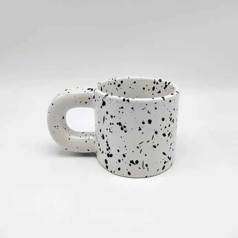 330ml Creative Nordic Ceramic Cup Home Breakfast Milk Oat Cups Splash Ink Wave Dot Mug Irregular Spotted Desig Thick Handle Mugs H260323