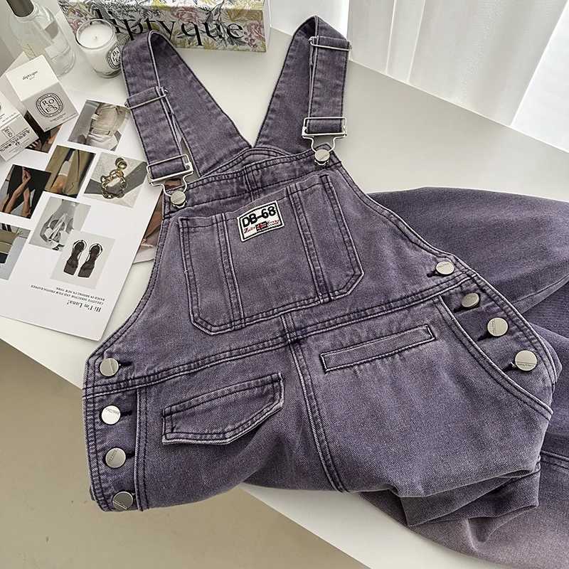 American Style Women Strap Overalls Retro Straight Loose Gradient Wide Leg Denim Jumpsuit Pants Female Suspender Jeans M260323