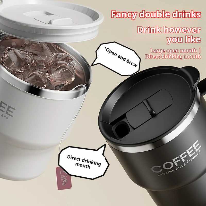 400ML Milk Coffee Mug Stainless Steel Coffee Mug With Handle Portable Double Layer Sealed Leak-proof Drinking Thermal Water Cup D260323