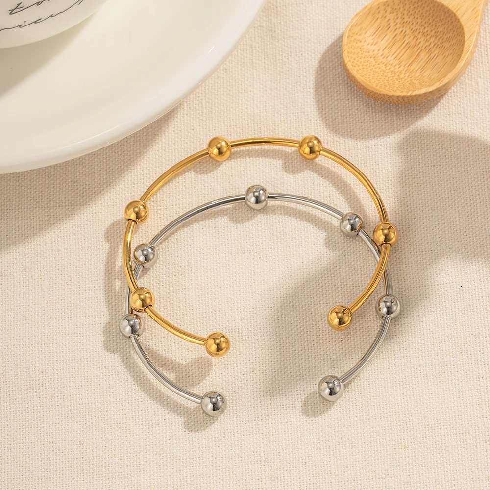 Uworld18k Gold Plated Stainless Steel Jewelry Waterproof Mulit Round Ball Open Bangles for Women Man H260323 - view 3