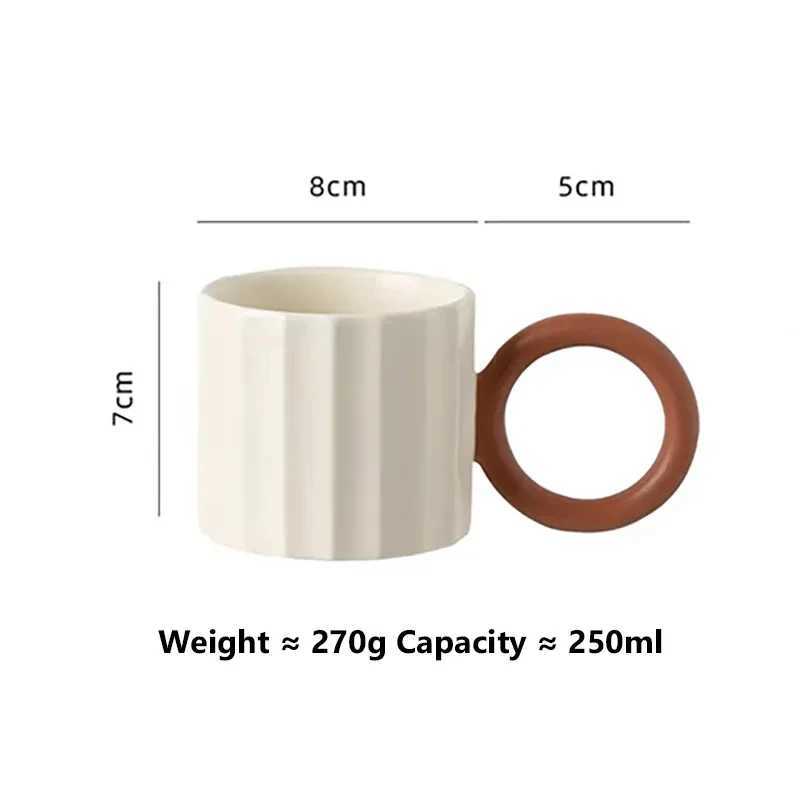 1Pc Nordic Round Handle Ceramic Coffee Mug for Coffee Tea Milk Water Couple Mug Microwave Safe Creative Birthday Gift Coffee Cup D260323