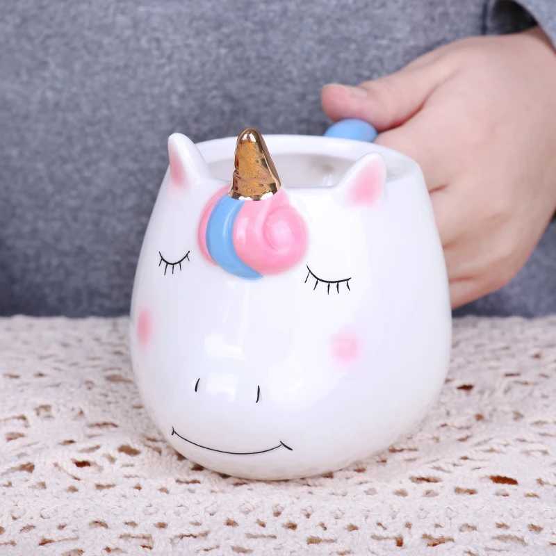 1pc Unique Rainbow Unicorn Design 10oz Ceramic Mug Hand-Painted Coffee Cocoa Mug for Kids Boys Girls Unicorn Parties D260323