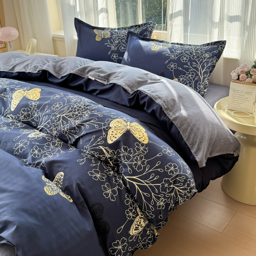 Wholesale brushed fabric minimalist style four-piece aloe vera cotton duvet cover, bed sheet three-piece set, student dormitory gift, in stock 1