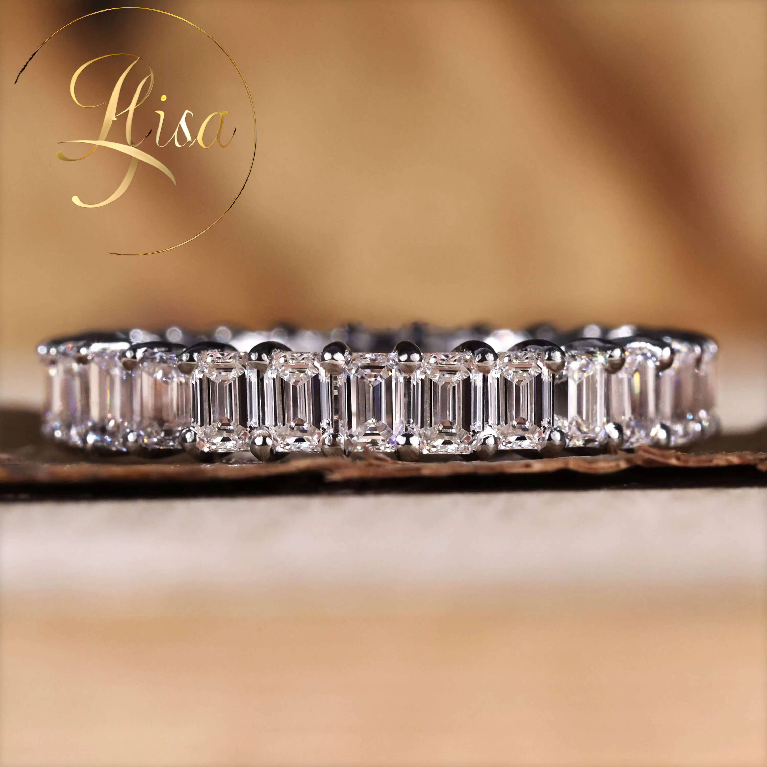 IGI Certified Lab Grown Diamond Eternity Ring Custom 18K Gold Lab Created Diamond Baguette Wedding Band Ring Women Jewelry
