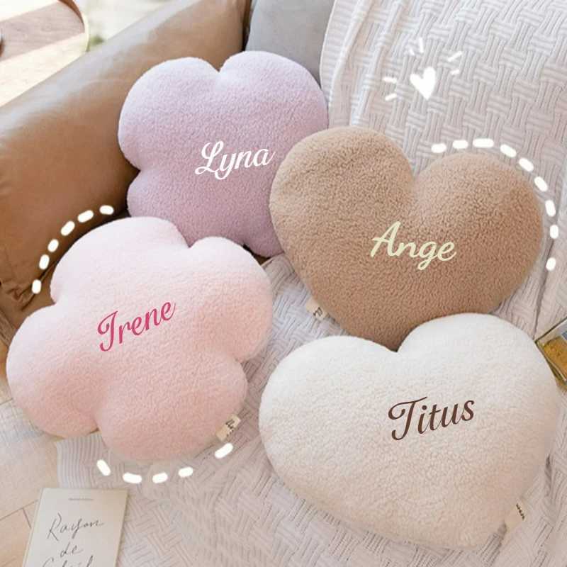 Heart Flower Shaped Embroidery Name Comfortable Cushion Pillow Childrens Bed Decoration Pillow Photoshooting Props Crib Decors H260323