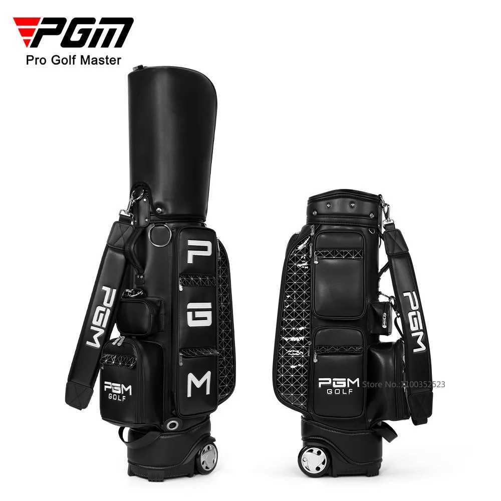 PGM Women Men PU Leather Golf Stand Bags Waterproof Golf Standard Ball Bags with Wheel Ultra-Light Golf Pack with Shoulder Strap D260323