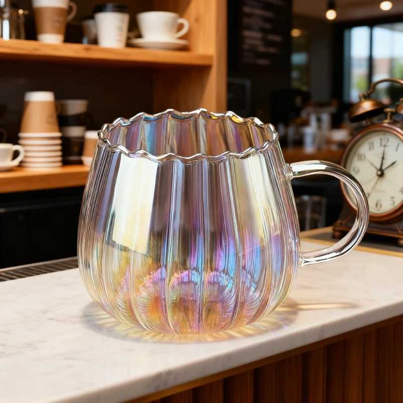 400ml High Borosilicate Glass Cups Creative Striped Mug Pumpkin Cup Breakfast Milk Glass Water Cup Teacup Home Office Drinkware H260323