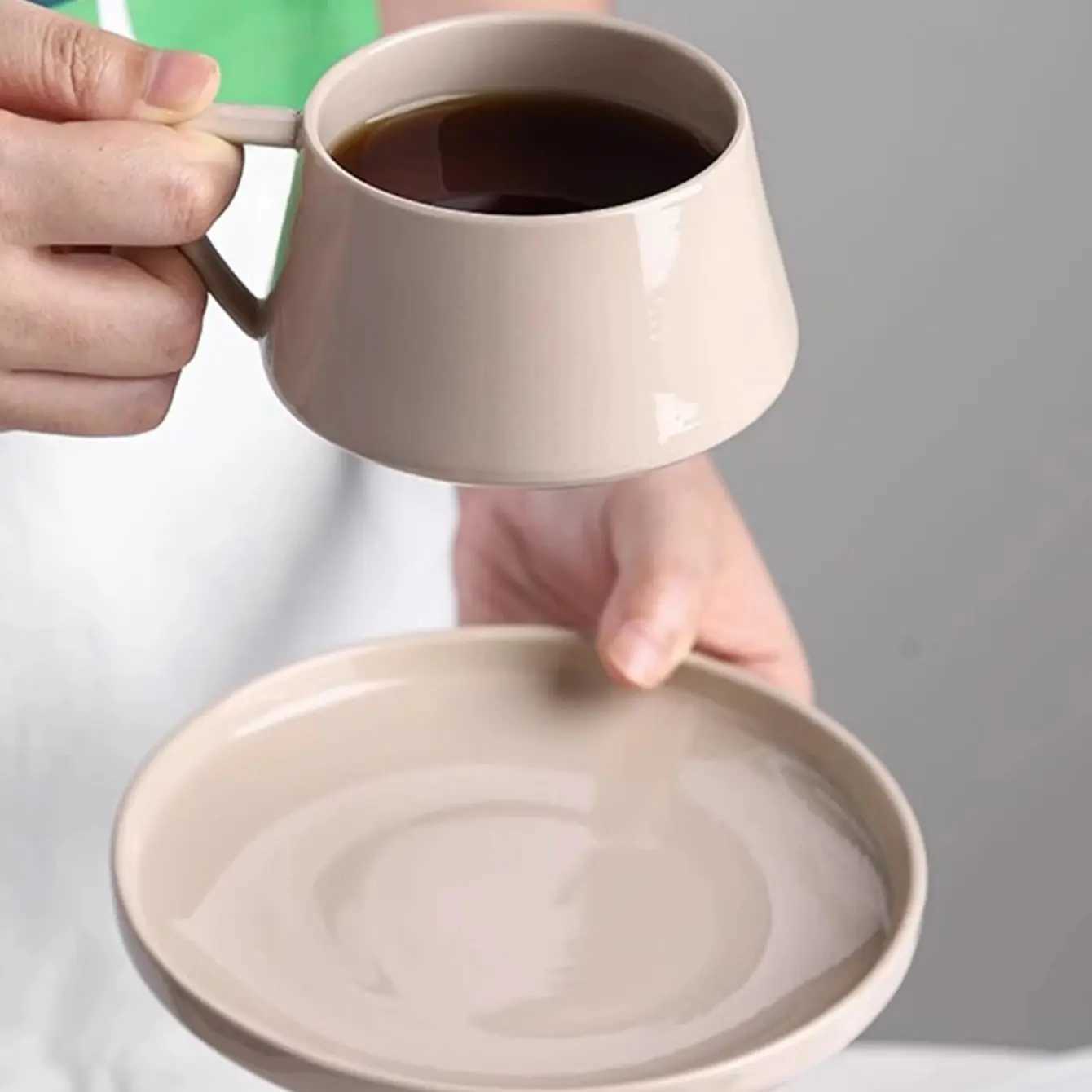 1pc 320ml simple ceramic coffee cup and saucer exquisite instant cup mug saucer for office afternoon tea H260323