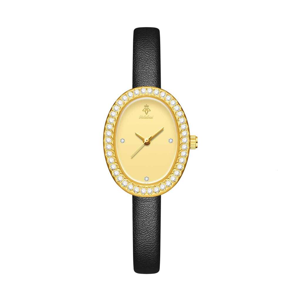 Elegant Small Dial Ins-style Green Leather Strap Women's Fashion Watch with Diamond Encrusted