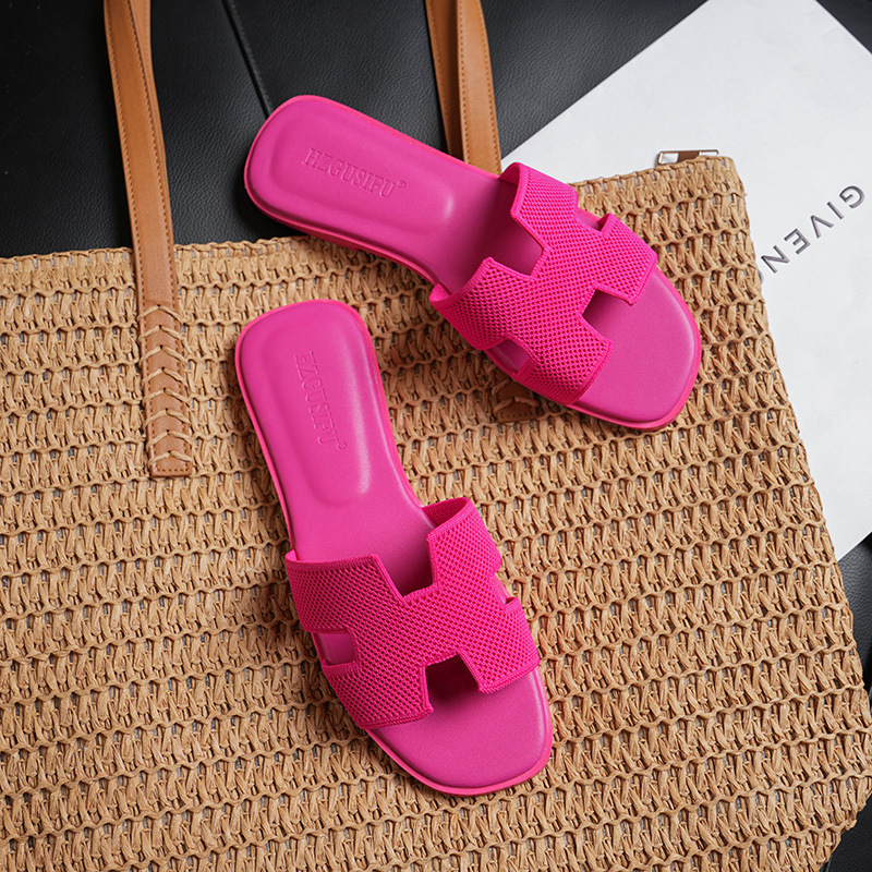 HZGUSIFU New free shipping designer slippers for womens flat slippers black brown grey beige red rose red orange Fashionable outdoor beach slippers