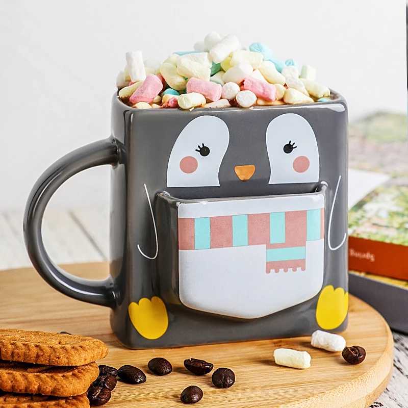 1pc 270ml Cartoon Penguin Pocket Mug with Handle Creative Animal-Shaped Coffee Cookie Cup for Home Unique Drinkware Gift H260323