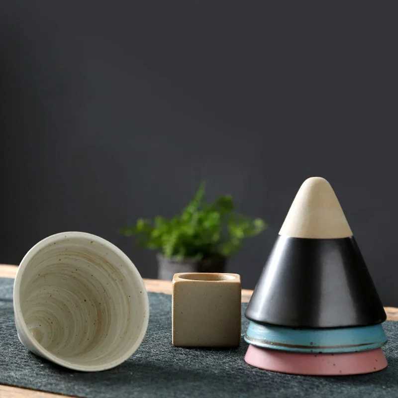 1pc Retro Japanese Triangular Cone Shape Pottery Tea Coffee Cup Pull Ceramic Mug Rough Latte Tea Porcelain Cup for Home Office D260323