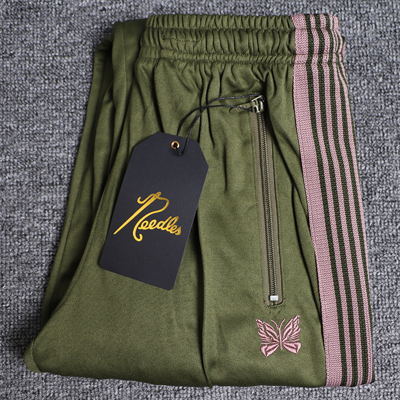 Needles Men's Pants High Quality Unisex Velvet Loose Straight Long Pants Oversized Navy Blue Wide Loose jorts Casual Embroidered AWGE baggy sweat