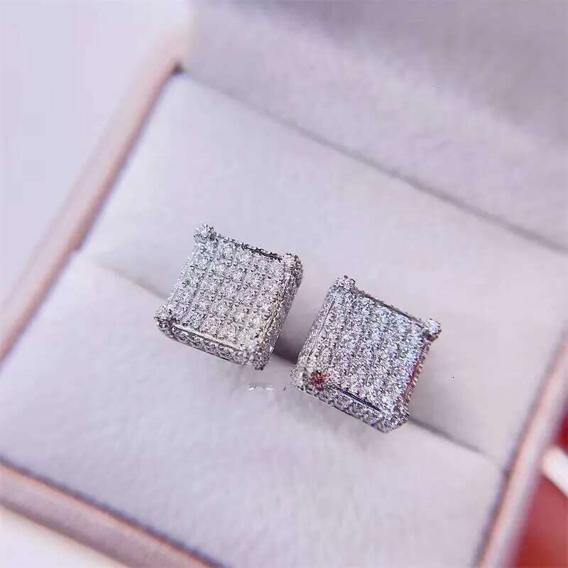 10K Solid Real Gold 13MM Square Hip Hop VVS Diamonds Iced Out Moissanite Earrings Men