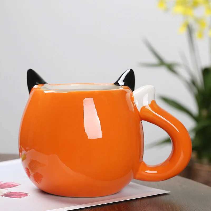 Cartoon Fox Shaped Ceramic Mug Creative Coffee Milk Tea Water Cup Cute Children Breakfast Cup Household Drinkware D260323