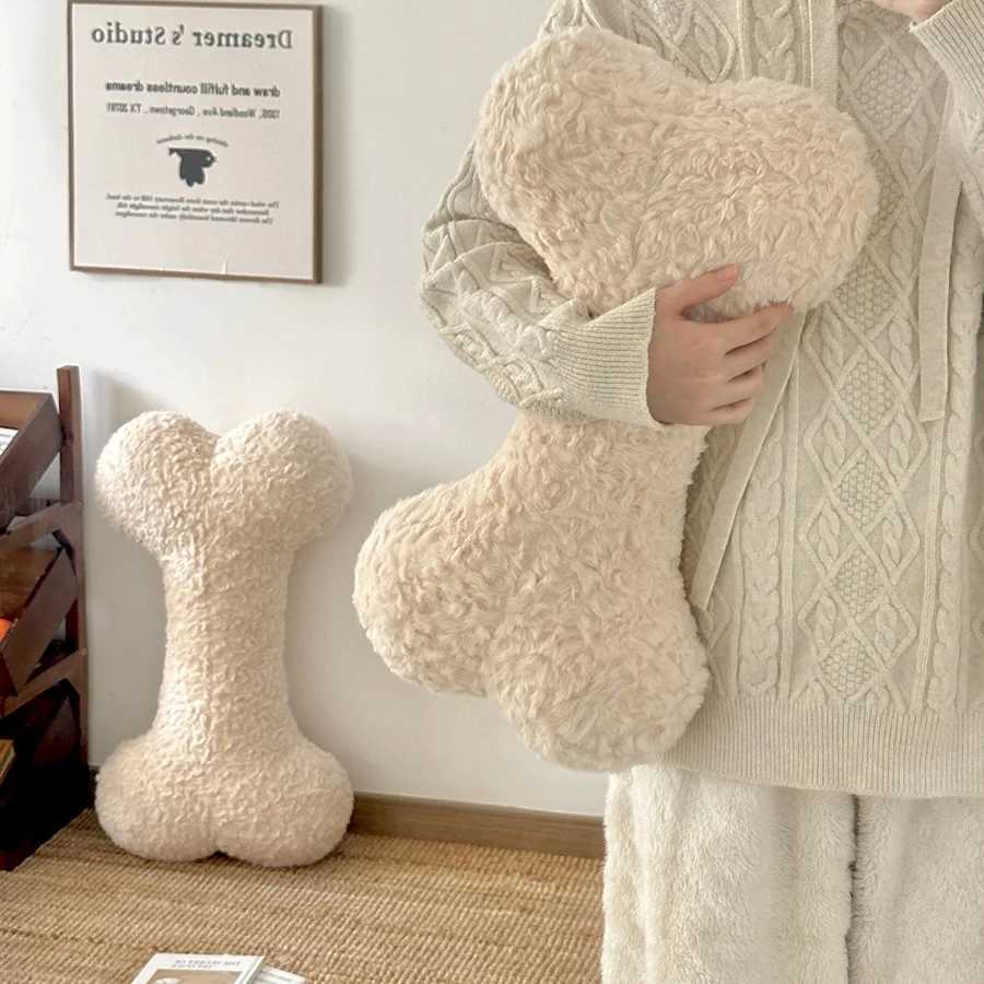 Comfortable White Bone Back Cushion Stuffed Bone Long Pillow Sofa Bed Back Cushion Nordic Style Home Decor Gifts Girl H260323