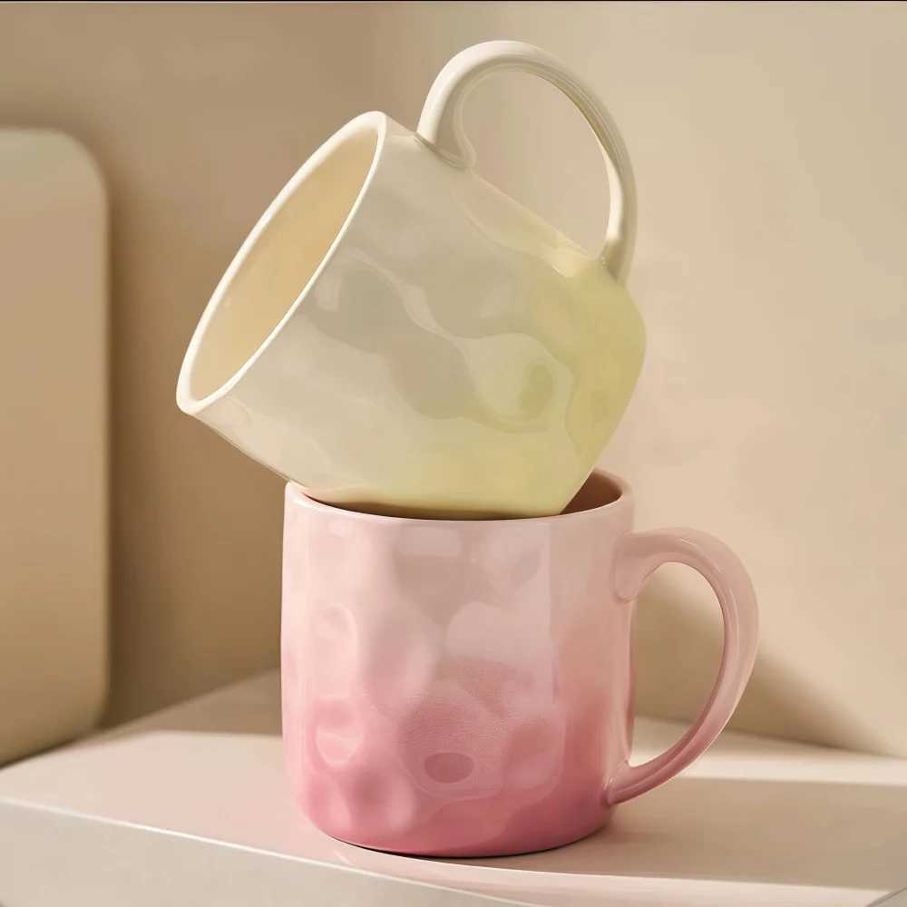 301-400ml Ceramic Mug Gift Set Gradient Color Ceramic Cup Customizable Funny Home Thermal Coffee Water Cups with Holder D260323