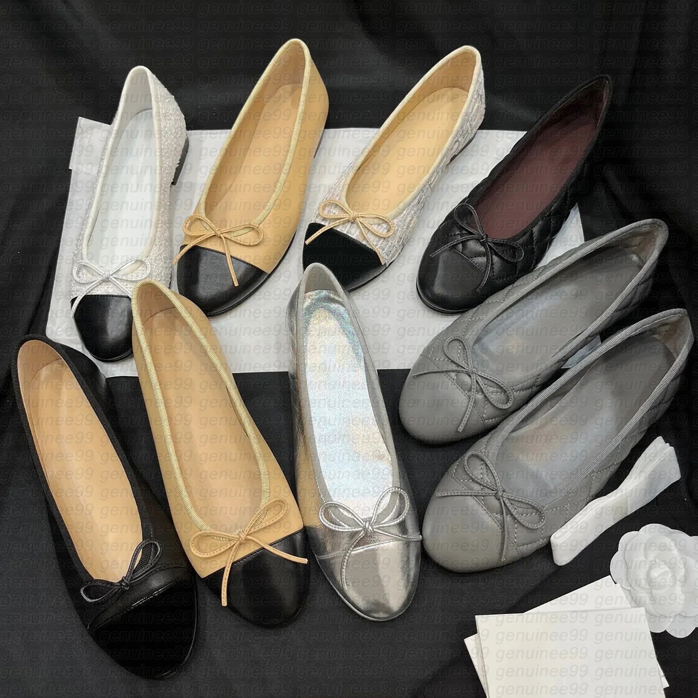 Designer Bowtie Ballet Flat Shoes Luxury Women Sexy Ballerina Dance Dress Shoe Quilted Leather Loafers Paris Marry Jane Sandals Zapatos De With Box EU 35-42