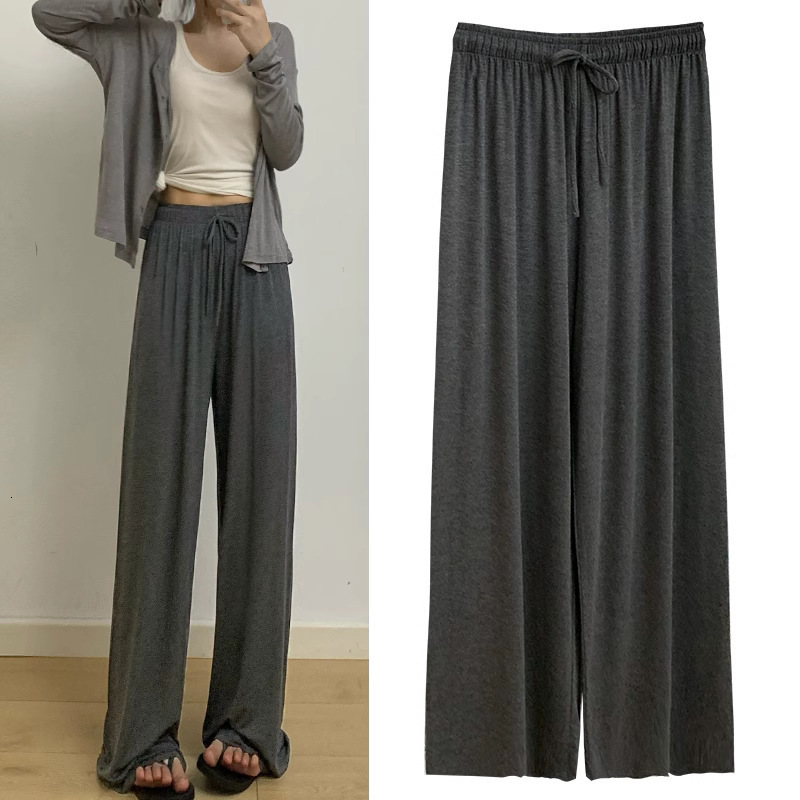 Gray Modal Wide-leg Pants For Designer Pants Women Summer Thin High-waisted Loose Straight Casual Pants Autumn Mosquito-proof And Sun-protective Pants