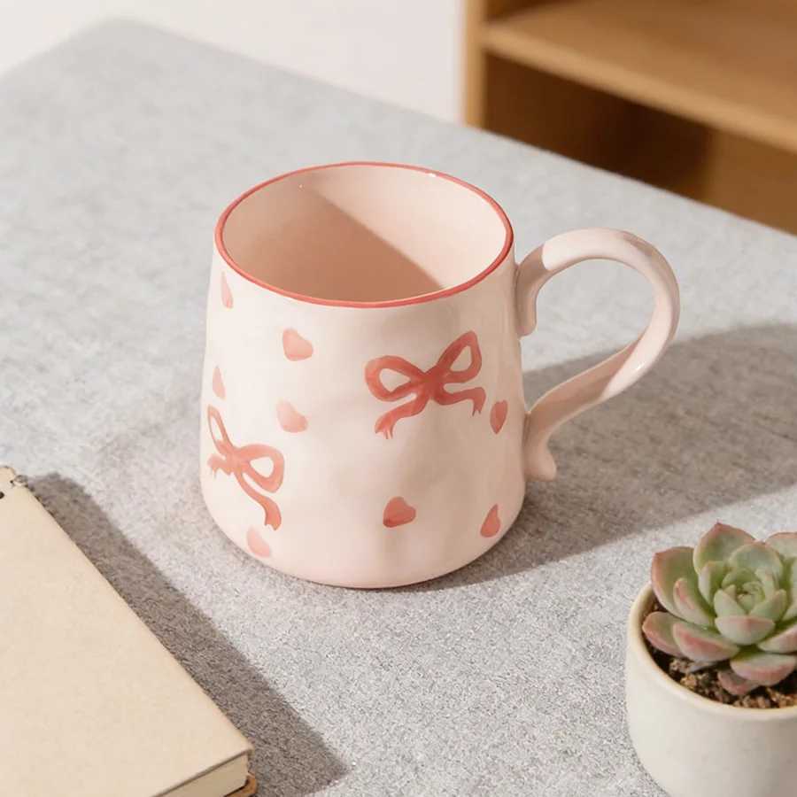 Ceramic cup Coffee cup Water cup Mug Tea cup Cup Dedicated Japanese style Ceramic Floral pattern Couple For home Milk Pure white H260323