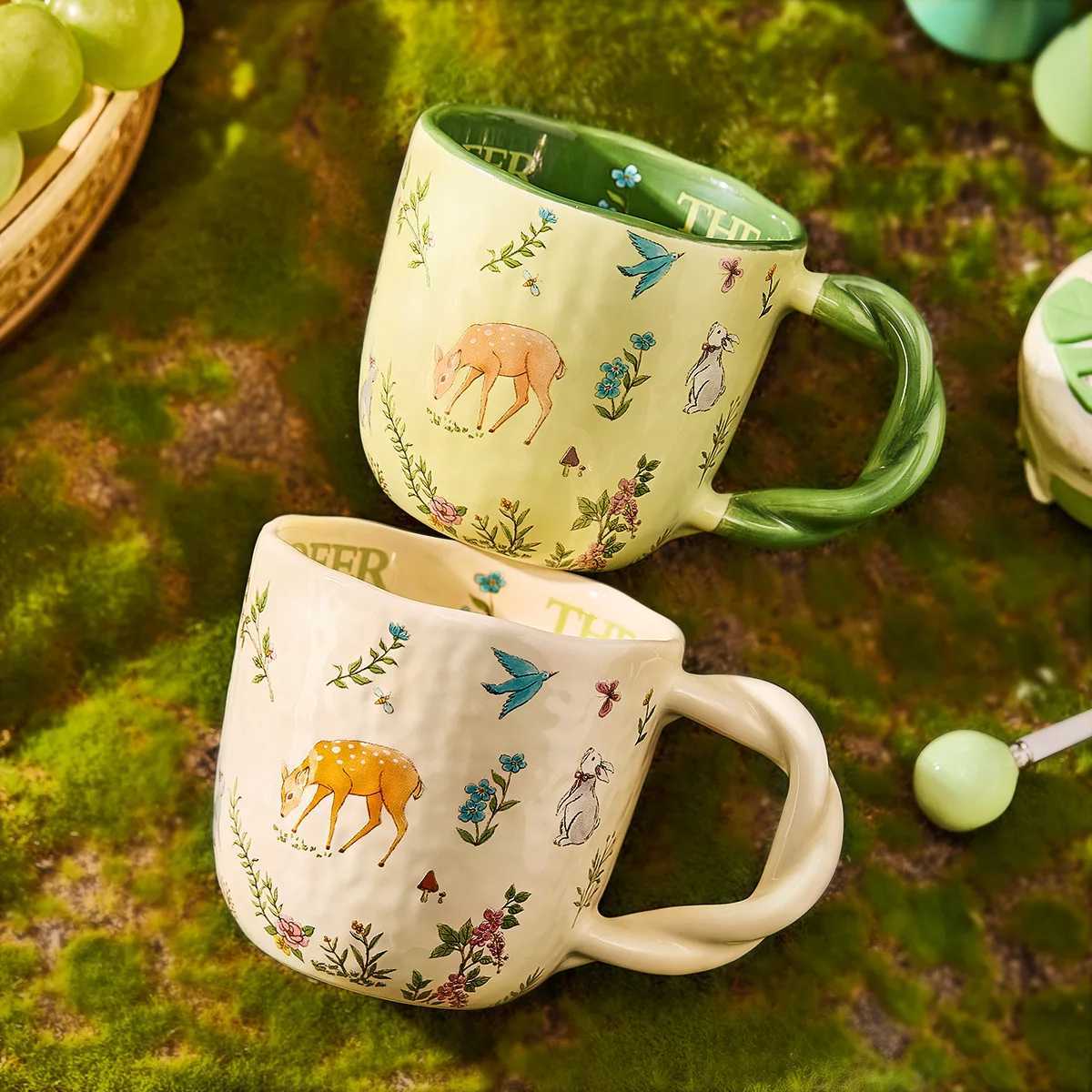 Mori cloth texture ceramic cup Home office creative Fried Dough Twists handle cartoon water cup H260323