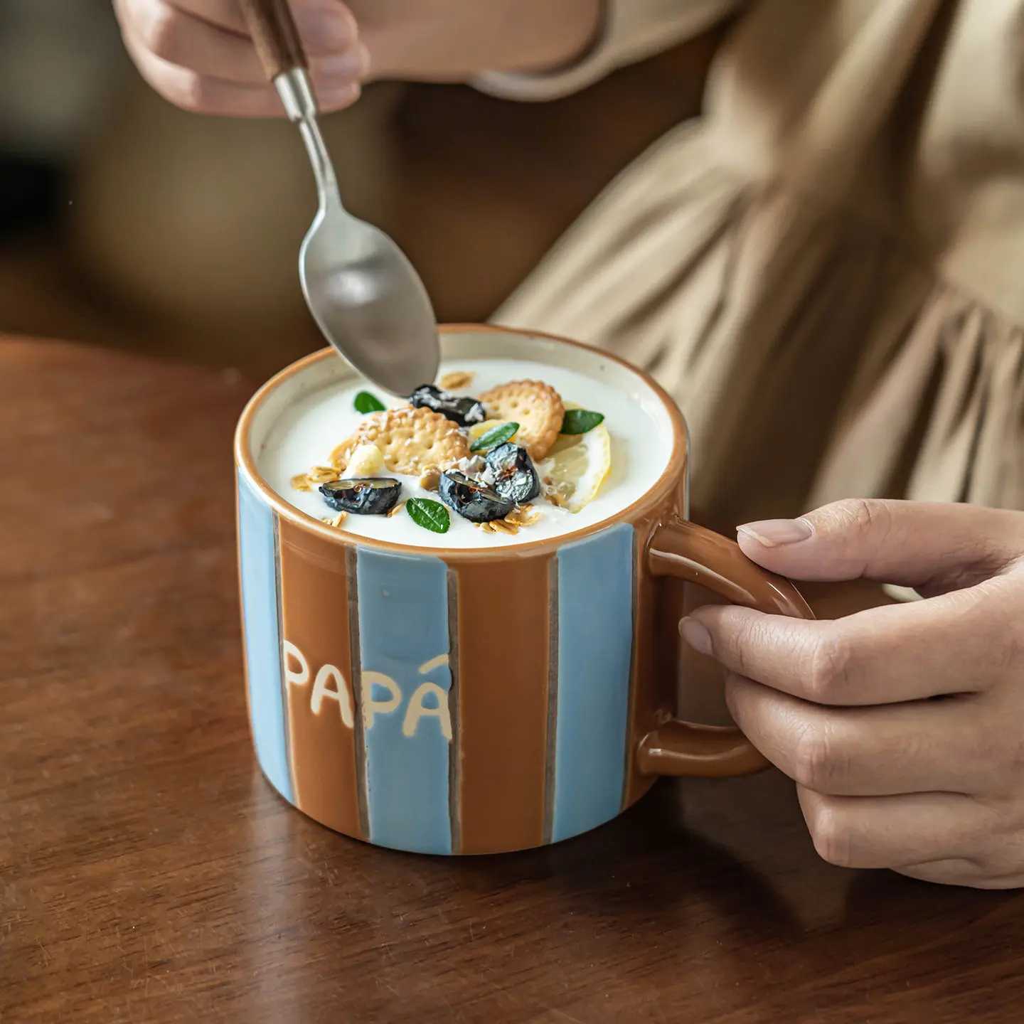 Striped Contrasting Color Mugs High Aesthetic Underglaze Color Office Handgrip Water Cups Household Ceramic Couple Style Cups H260323