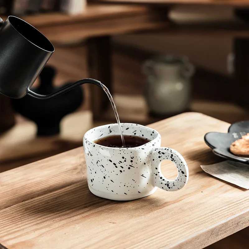 Irregular Splash Ink Ceramic Mug Ring Handle Handmade Coffee Milk Cup Couple Cups Home Office Decoration Handgrip Porcelain H260323