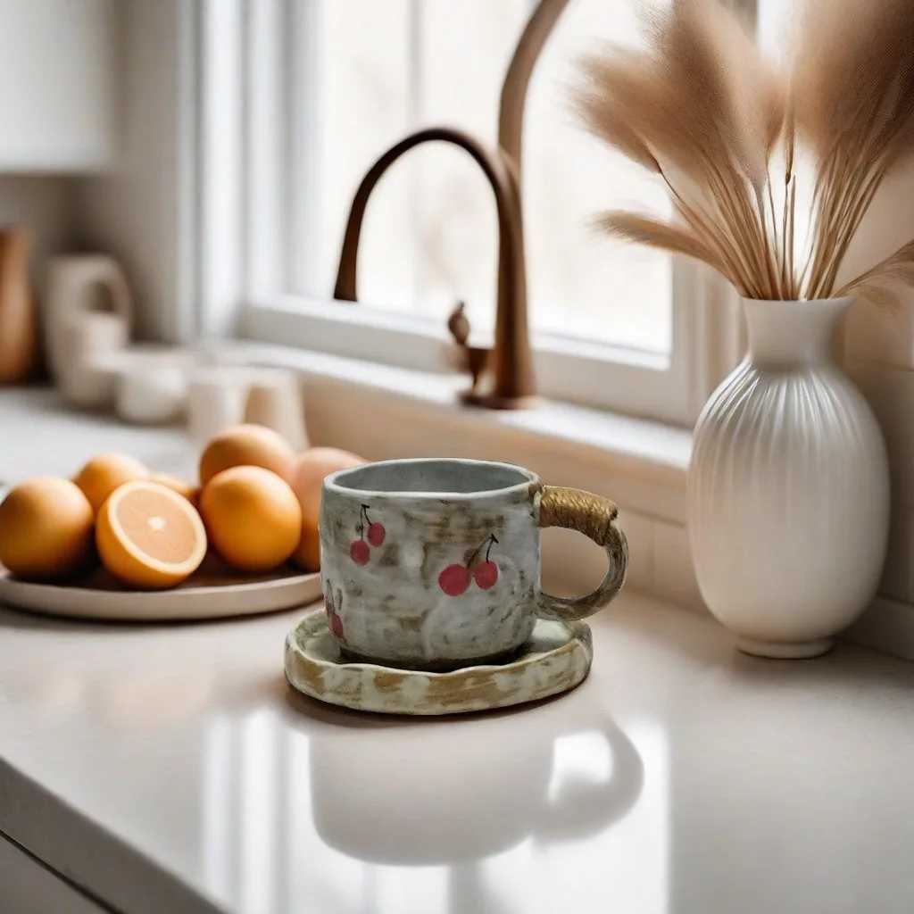 Fruit Pattern Ceramic Coffee Cup Saucer Set Aesthetic Breakfast Mug New Arrival High-end Drinkware H260323