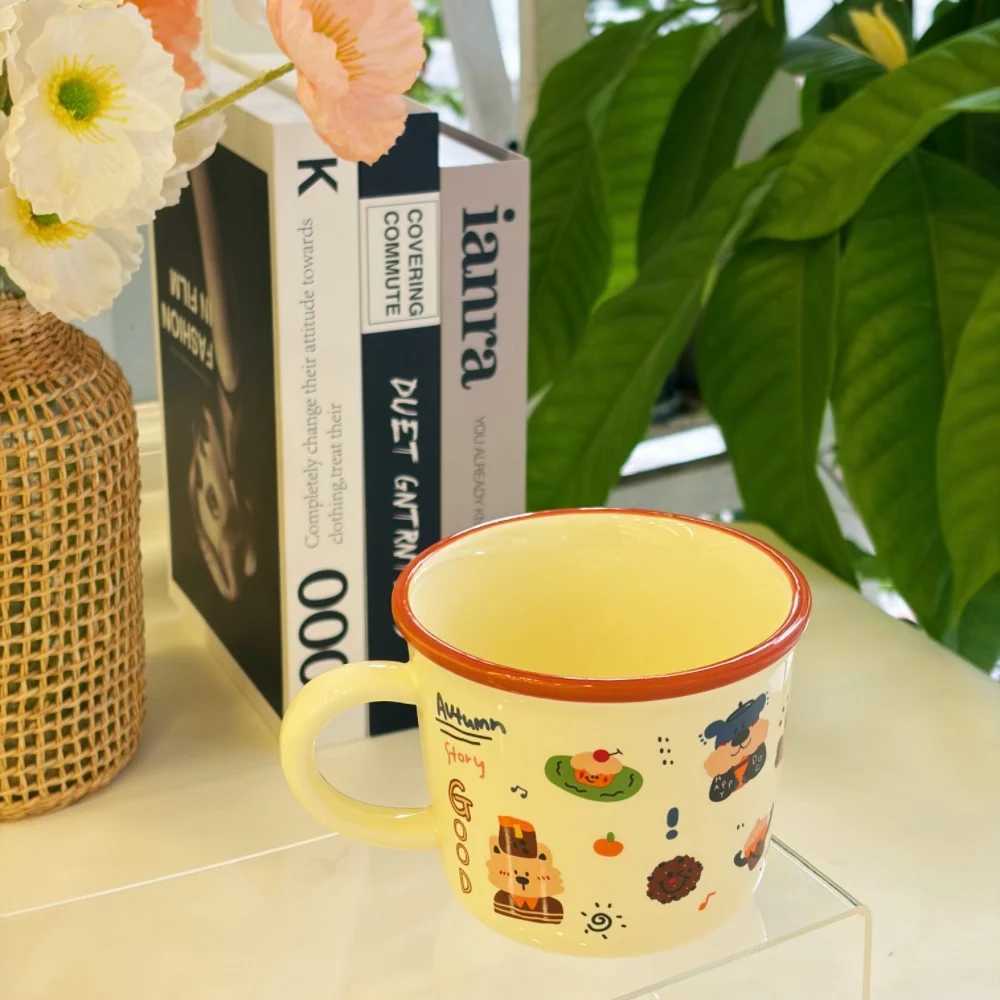 Kawaii Smile Ceramic Mug Cute Cartoon Dog Coffee Pattern Coffee Cup with Brown Rim 340ml Novelty Mug for Daily Use Gift H260323