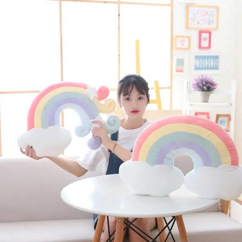 Cute Cushion Plush Toys Baby Sleeping Pillow Stuffed Moon Soft Shooting Star Rainbow Shell Cushion Room Decoration Gifts H260323
