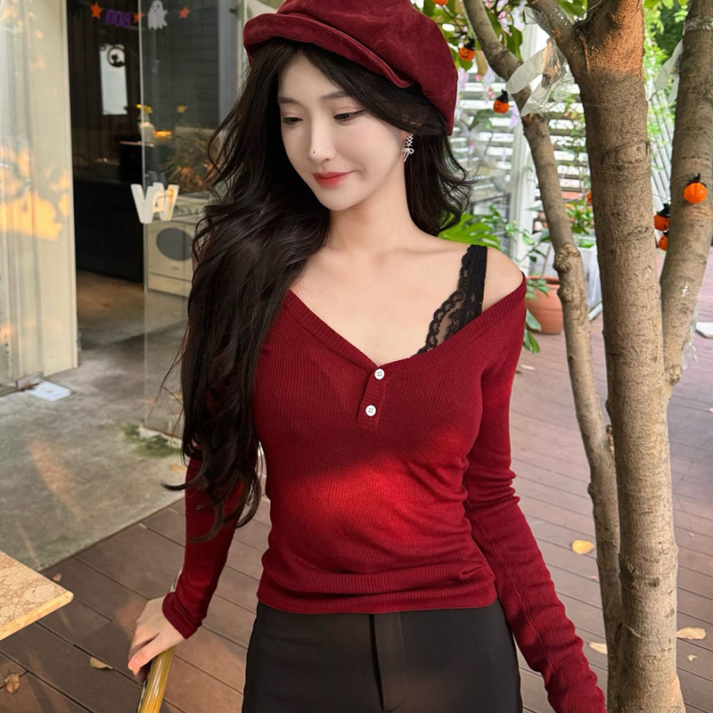 Sweet Designer T-shirt Love Basic Line Wool V-neck Knit Sweater For Women Early Autumn High-end Designer Hoodie Fashion Polo Slim Fit Base Top