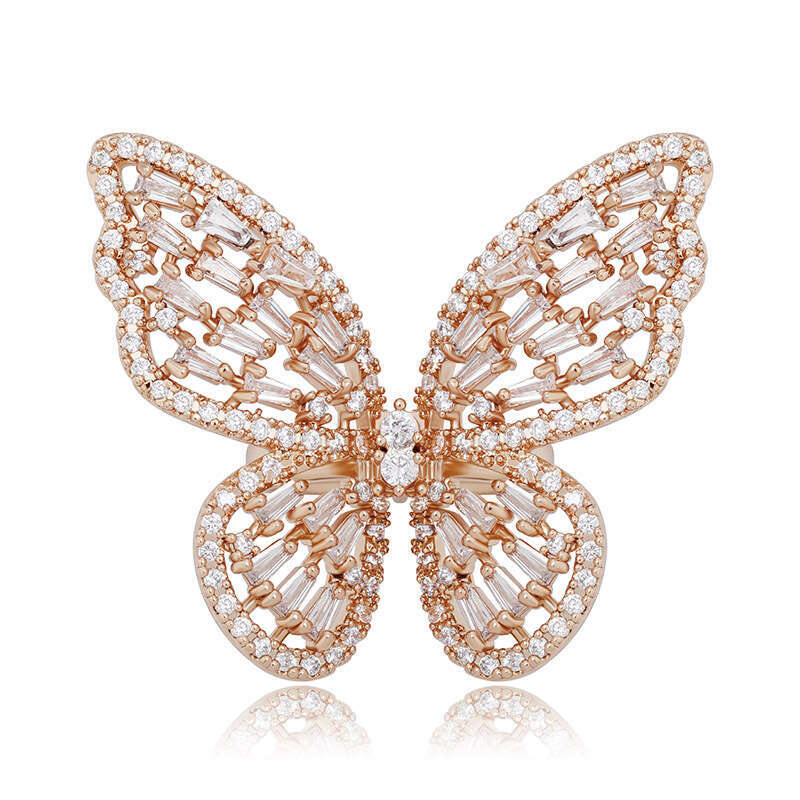 Jewelry Adjustable Butterfly Full Moissanite Hip Hop Women's Hollow Ring Bling