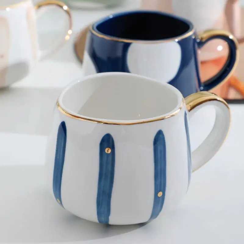 Stripe Speckled Ceramic Mug Coffee Cup Gold Inlaid Breakfast milk cup Water Mug Drinkware Birthday Gifts H260323