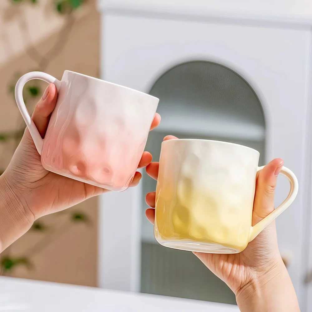 301-400ml Ceramic Mug Gift Set Gradient Color Ceramic Cup Customizable Funny Home Thermal Coffee Water Cups with Holder D260323