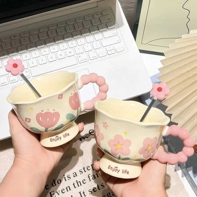 High-value birthday gift ceramic cup for girlfriend home mug tulip water cup souvenir D260323