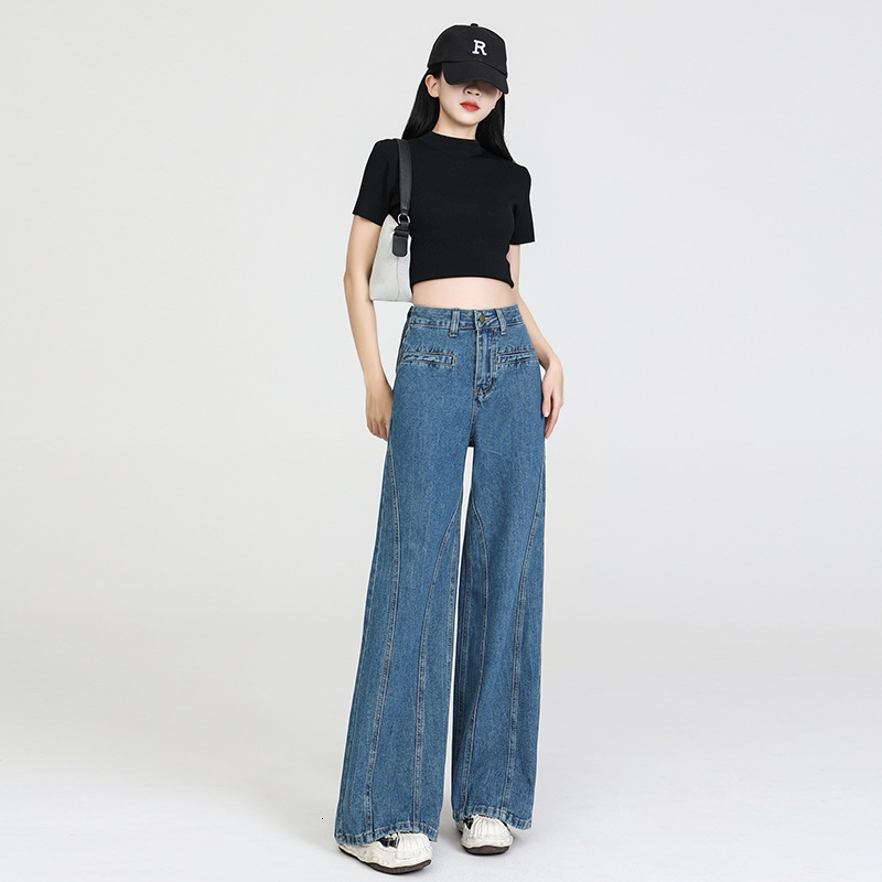 2026 New Model Liu Yifei Style Women's Denim Pants Korean Version High-waisted Stylish Designer Pants Bow Design Loose Wide-leg Trousers