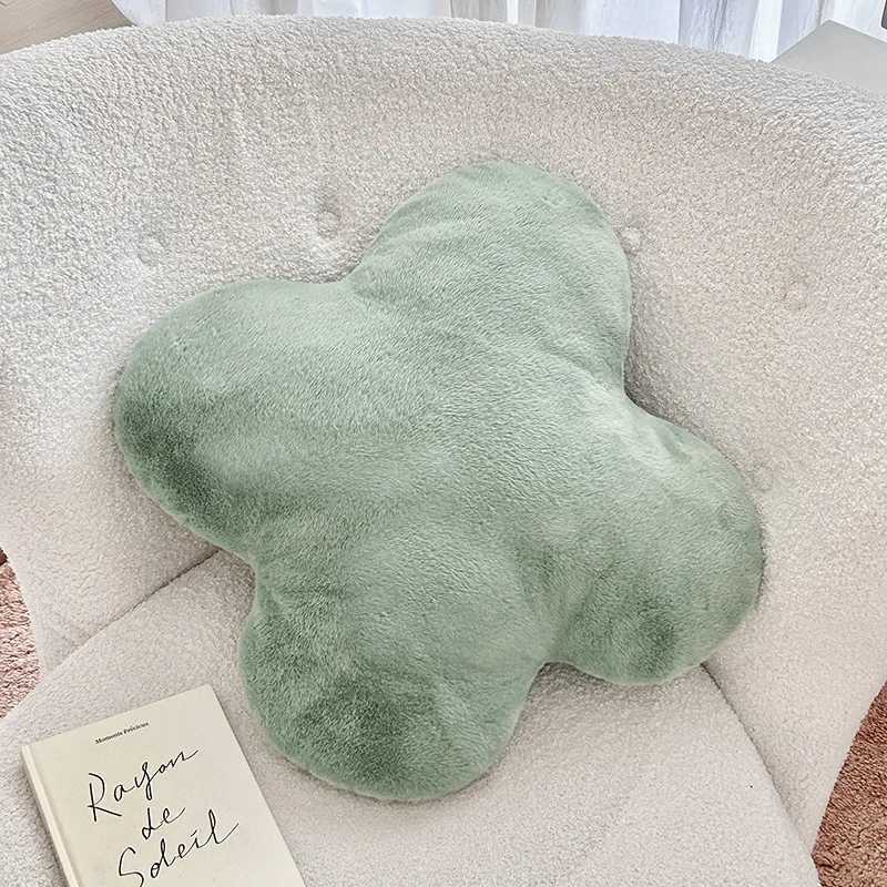 Nordic Simple Home Decoration Pillow Rabbit Fur Four-leaf Clover Plush Pillow Sofa Cushion Futon Floor Mat H260323