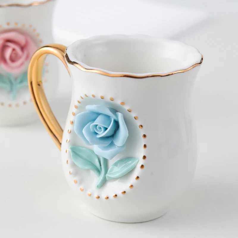 Ceramic rose cup coffee cup plate set handmade ceramic flower cup H260323