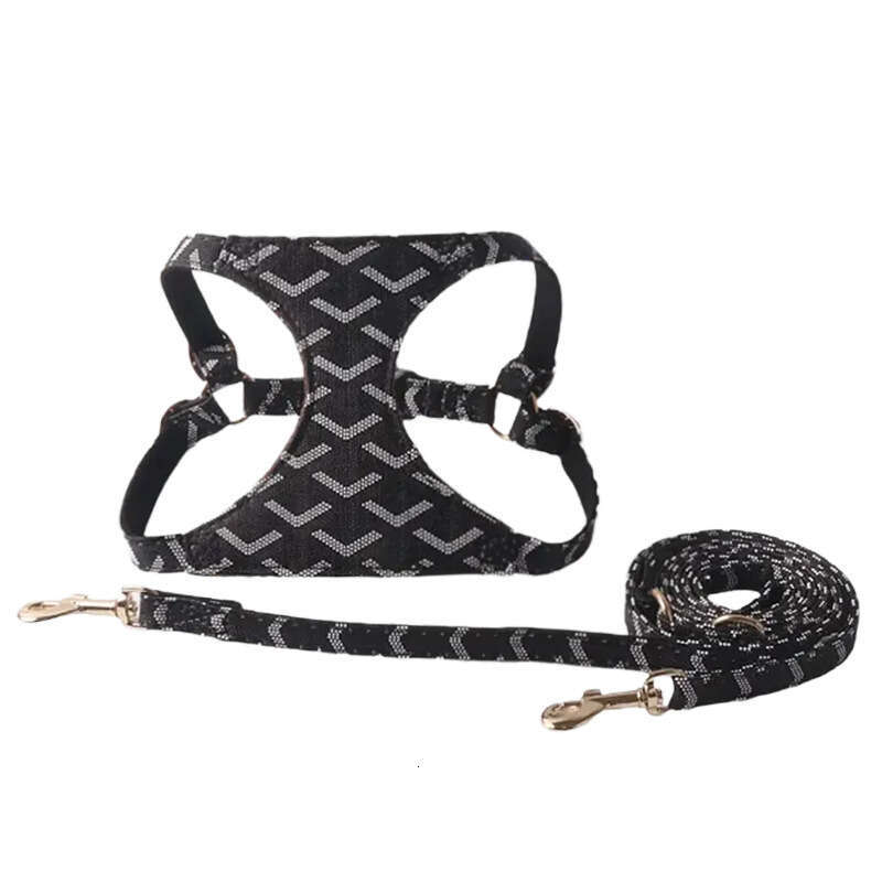 Dog Cat Harness Aminger Leash Vest Style Small Harness Breathable Mesh Dog Teeth PU Suede Set Pet Supplies Dog Cat Collar
