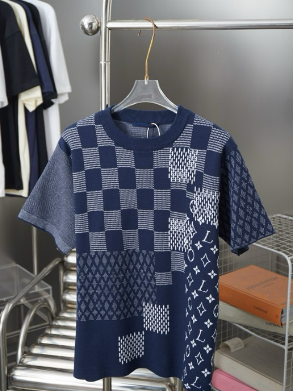 Eu size 2026ss early spring new high-grade cotton printed T-shirt round neck stitching pullover short sleeves Color black white Size m-l-xl-xxl-xxxl F44X3