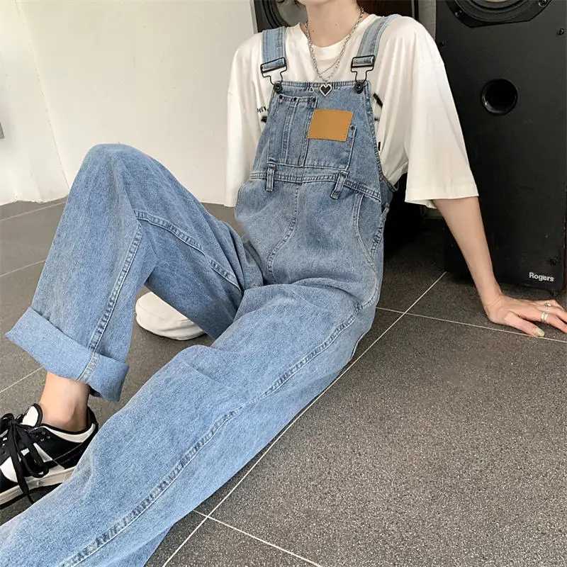 Vintage Denim Jumpsuit For Women 2024 New Spring Autumn Casual Loose Overalls Female Straight Pants Large Size Suspender Jeans M260323