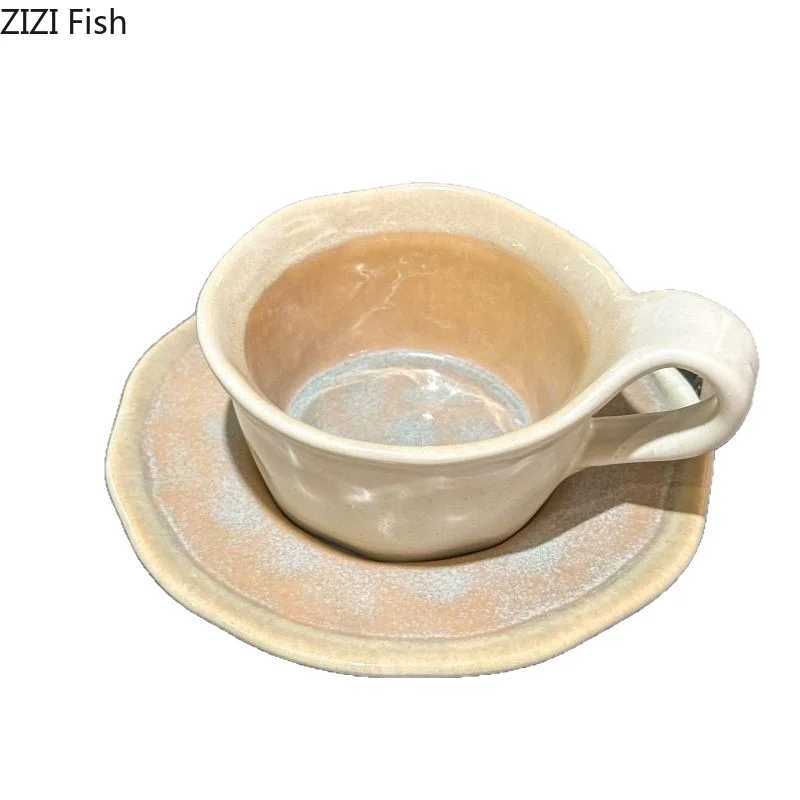 Japanese Kiln Porcelain Cupsaucer Creative Retro Coffee Mug Dining Table Milk Mugs Afternoon Tea Teacup Fruits Juice Cup D260323