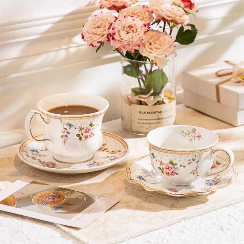 French Coffee Cup and Plate Set Ins Small Fragrance Style Gold Edged Ceramic Cup Retro Floral Afternoon Tea Mug Ceramics Mugs H260323