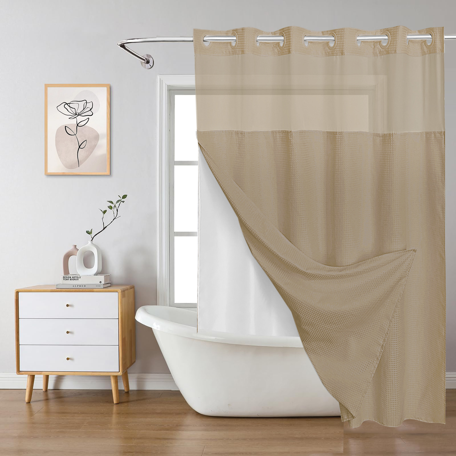 YL-38380 Waffle Double-Layer Large Buckle Bathroom Polyester Shower Curtain Partition with Simple Waterproof Lining