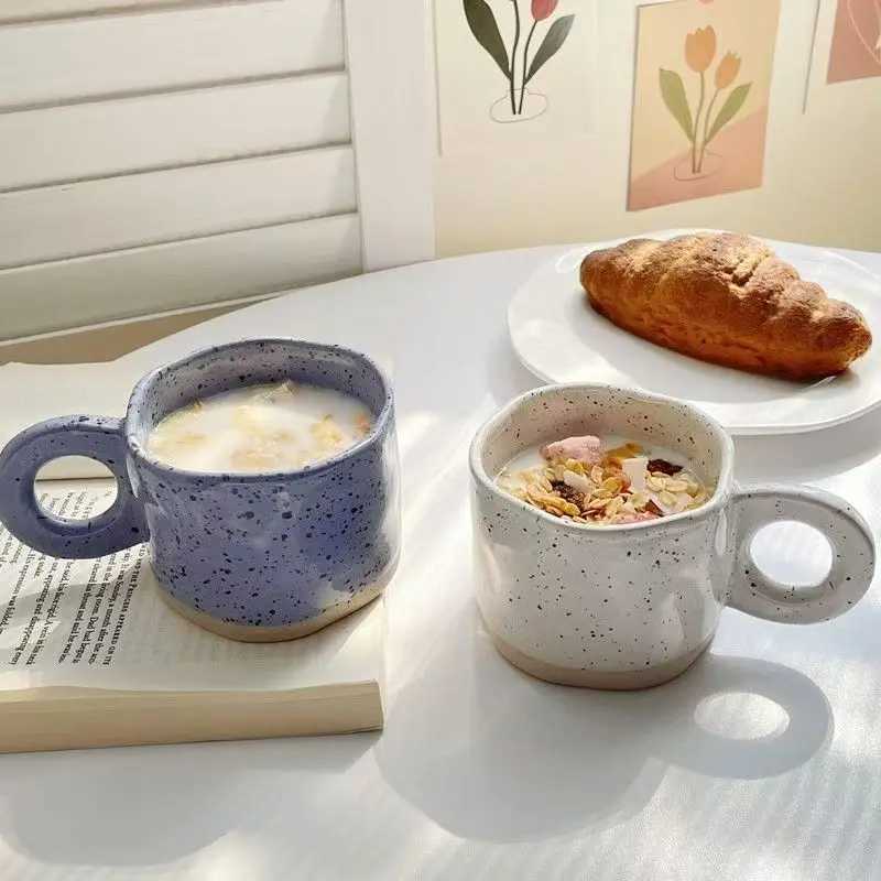 250ML Ceramic Mugs Creative Ring Handle Korean Style Irregular Splash Ink Coffee Cup Office Home Breakfast Tea Cup Handgrip Mug H260323