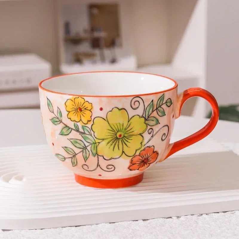 500ml Ceramic Cup Handmade Glyptic Breakfast Bowl Large Capacity Water Cup for Office Porcelain Coffee Mug for Afternoon Tea H260323