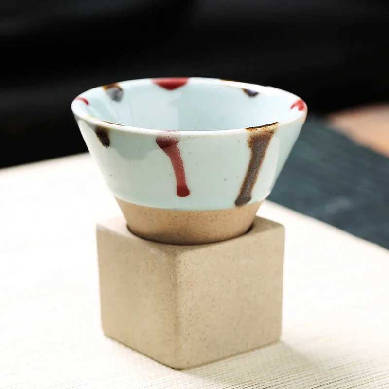 1pc Retro Japanese Triangular Cone Shape Pottery Tea Coffee Cup Pull Ceramic Mug Rough Latte Tea Porcelain Cup for Home Office D260323